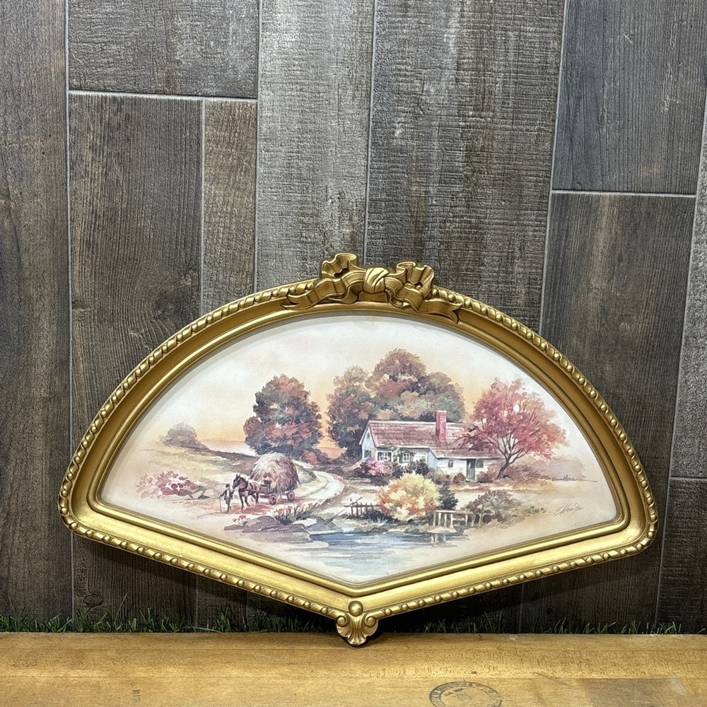 Vintage 1980s HOMCO Lena Liu Autumn Harvest Fan Shaped Wall Plaque Cottage